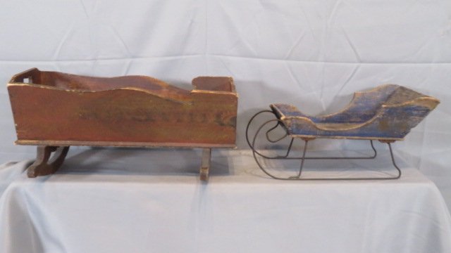 Doll cradle and doll sleigh in old paint (1 of 7)