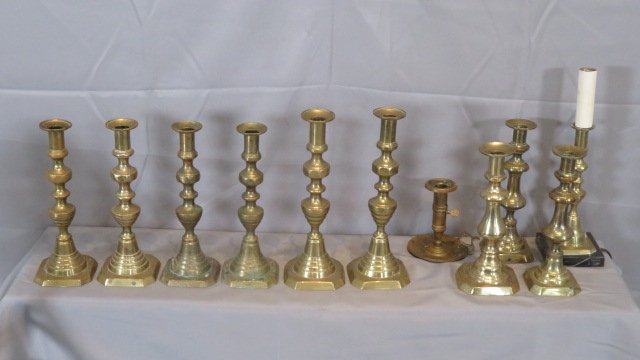 Group of 11 brass candlesticks (1 of 4)