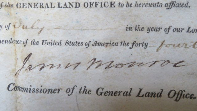 President James Monroe 1819 signed land grant (1 of 8)