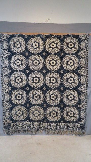 1853 Henry Adolf blue & white 2-pc Indiana coverlet (1 of 8)