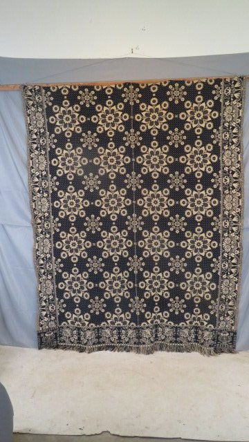 Blue & white 2-pc Indiana coverlet by Samuel Graham, 1850 (1 of 7)