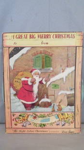 1941 large Christmas card: 1941 large Christmas card, "The Night Before Christmas" as interpreted by Tony Sarg, has an interior wheel that turns and has the story and pictures that show through spaces on the front and back of t