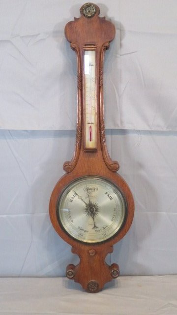 10" -wheel mahogany barometer by I. Fatorrini, Skipton, England (1866-1871): 10"-wheel mahogany barometer by I. Fatorrini, Skipton, England (1866-1871), complete with good tube, 43"L x 13"W, trap door in back