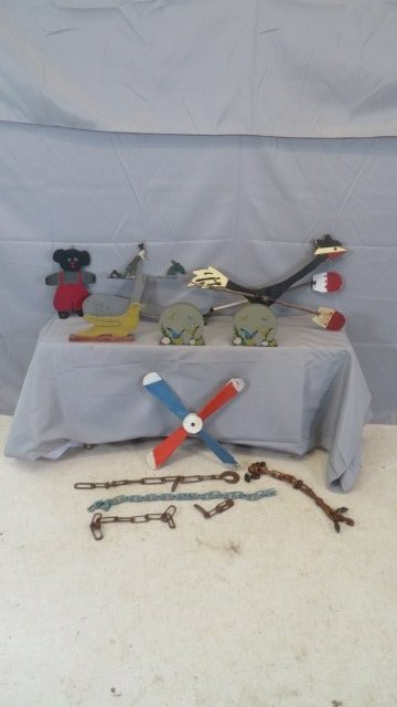 Group of folk-art items, whirligig, bookends, chains, etc. (1 of 9)