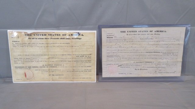 1834 and 1857 Indiana Land Grants: 2 Presidential land grants from Indiana including 1834 Andrew Jackson grant at the land office in Indianapolis and an 1857 James K. Polk grant from Vincennes land office, both President's signatures w