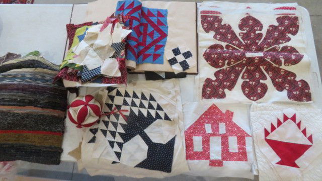 Box of quilt blocks, handkerchiefs etc. (1 of 7)