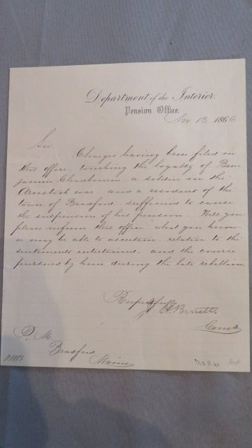 1866 letter concerning questionable political loyalty (1 of 4)