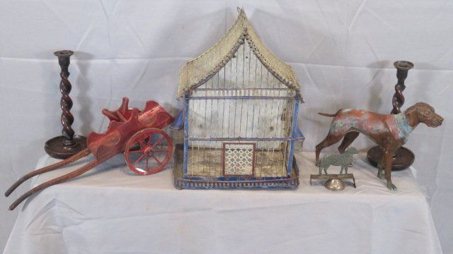 Group of 5 misc items, birdcage, bird dog, chariot, etc. (1 of 6)