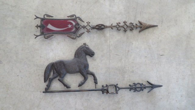 2 wind directionals, trotting horse, and ruby glass w/ frosted moon & shooting star (1 of 4)