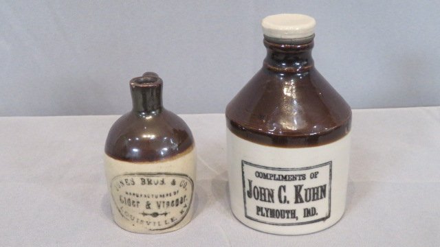 2 miniature stoneware jugs, Louisville and Plymouth, IN (1 of 7)