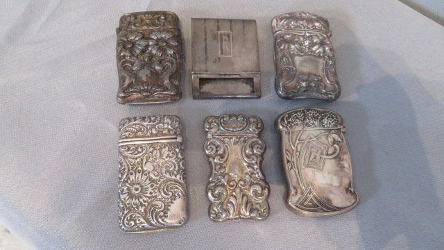 6 Sterling match safes, floral, fleur-de-lis, art deco, monogram (1 of 2)