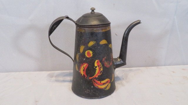 19th century toleware tin goose neck coffee pot (1 of 6)