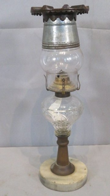 Early 19th century kerosene lamp w/marble base & rare globe to heat coffee (1 of 6)