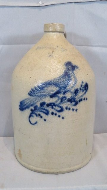 Norton & Co. Bennington, VT 3-gal stoneware jug w/blue decorated bird (1 of 7)