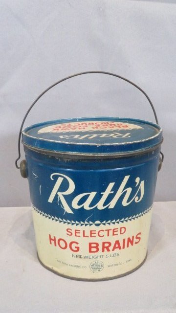 Advertising tin for Rath's 5-lb Selected Hog Brains (1 of 4)