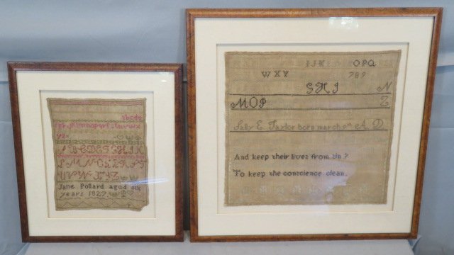 2 schoolgirl samplers in matted contemporary frames, dated 1818 & 1827 (1 of 7)