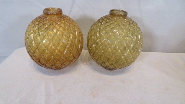 2 Amber Quilt Flat Glass Lightning Rod Balls (1 of 3)