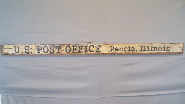 Late 19th century wood US Post Office Peoria Illinois sign (1 of 4)