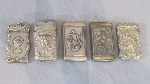 5 Art Nouveau match safes, figures of women (1 of 4)