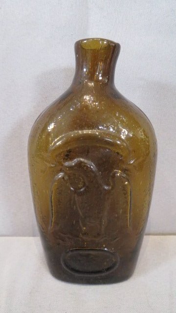 Early amber half pint glass double eagle flask (1 of 4)