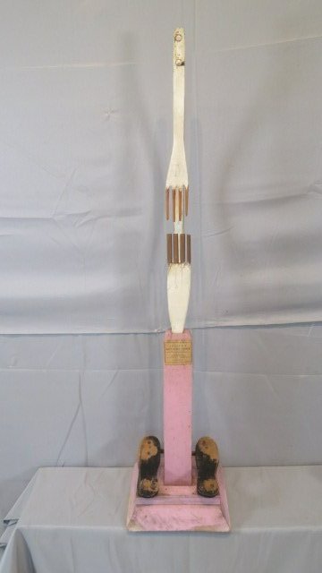 Snyder's Easy Glove Turner from Fonda, NY: Snyder's Easy Glove Turner from Fonda, NY, made from wood and copper, spring foot operated, original paint, original label, 49"T & base is 12" square. Gloves were made inside out this machine turned t