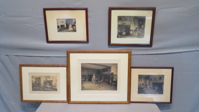 5 interior scene signed Wallace Nutting prints in original frames (1 of 6)