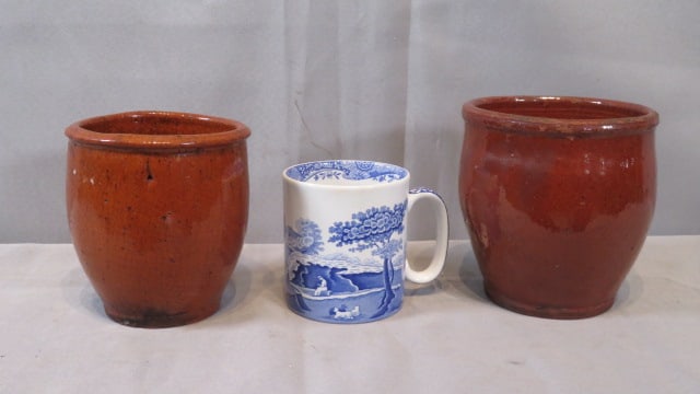 2 - 19th century PA redware jars with orange glaze (1 of 4)