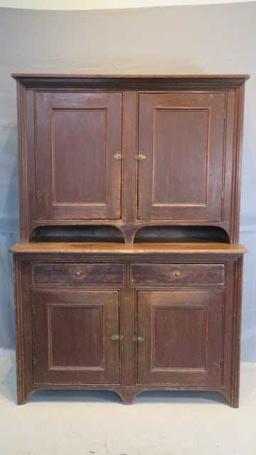 Early New England painted blind door step back cupboard (1 of 9)