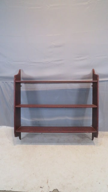 19th century paint decorated large hanging pine shelf (1 of 3)