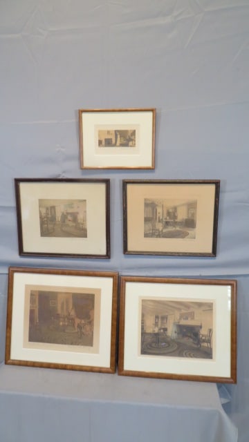 5 signed Wallace Nutting interior scene prints in matted frames (1 of 6)