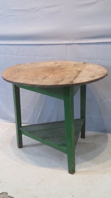 19th century pine cricket table with old green paint on base (1 of 5)
