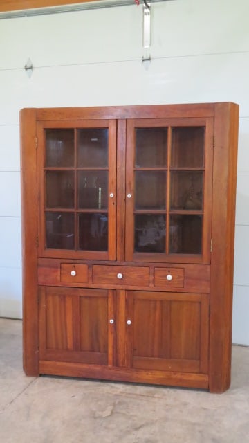 Mid-19th century mixed wood 12-pane corner cupboard (1 of 6)