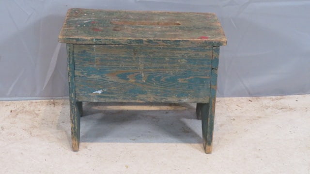 Pine stool in old blue paint (1 of 6)