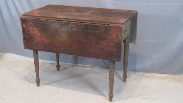 Country painted cherry drop leaf table with drawer (1 of 9)