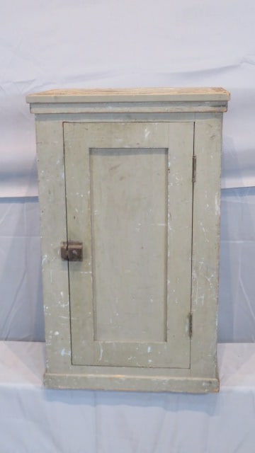 19th century pine painted hanging cupboard in blue/gray (1 of 6)