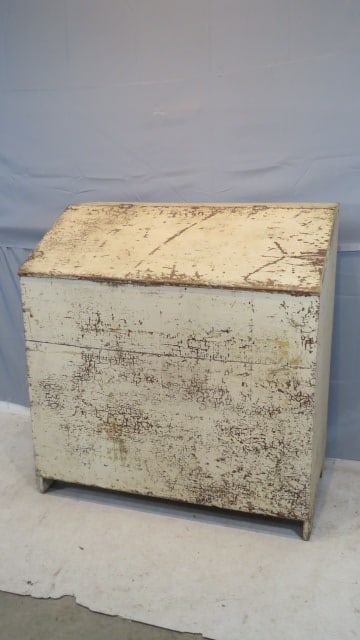 Late 19th century poplar meal bin in old eggshell paint over red (1 of 6)