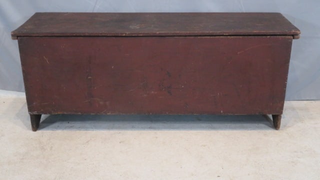 New England pine 6 board blanket chest in original red paint (1 of 5)