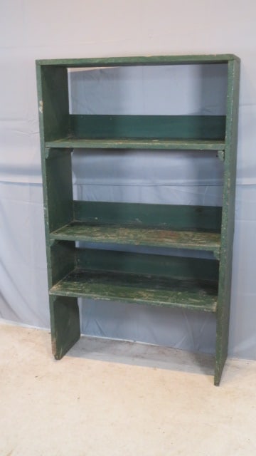 Freestanding set of shelves in crusty green paint (1 of 4)