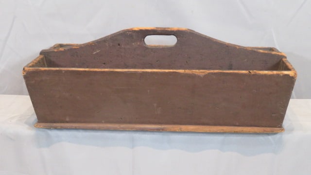 Late 19th century large pine tool carrier in old red paint (1 of 6)