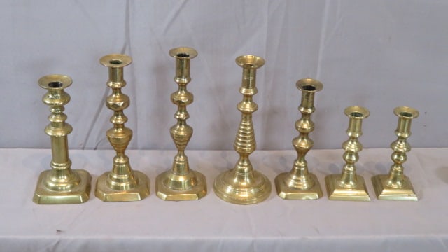 7 - 19th century brass candlesticks with push-ups (1 of 4)