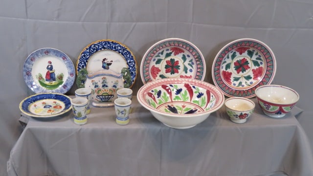 13 pcs of pottery China, Quimper and stick spatterware (1 of 7)