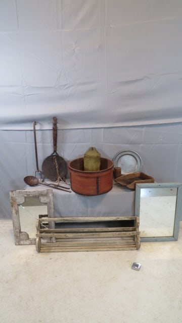 Group of primitives, 2 mirrors, grain measure, iron items, etc. (1 of 7)