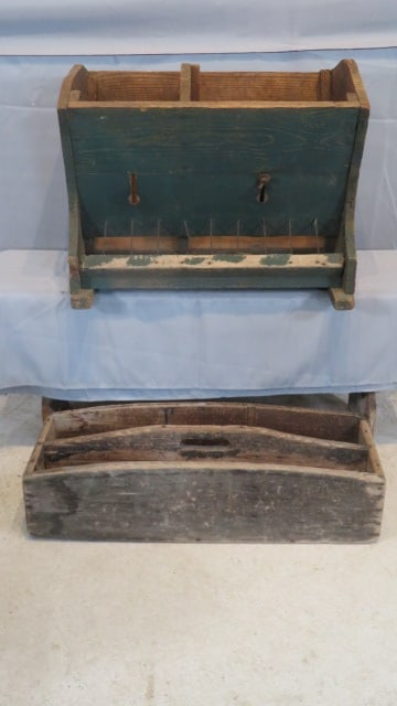 2 wooden primitives, chicken feeder & tool carrier (1 of 5)