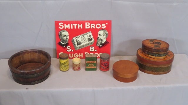 Group of 9 items, advertising tins, pantry boxes, etc. (1 of 7)
