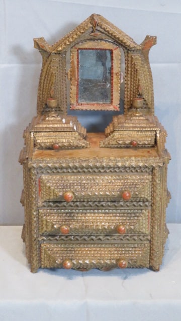 Tramp Art Miniature dresser with Mirror (1 of 6)