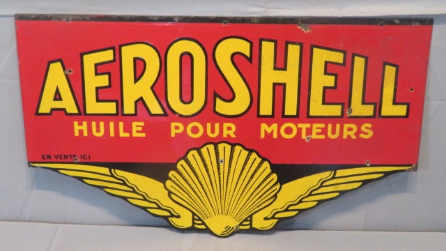 2-sided porcelain French Shell Aircraft Motor Oil sign (1 of 8)
