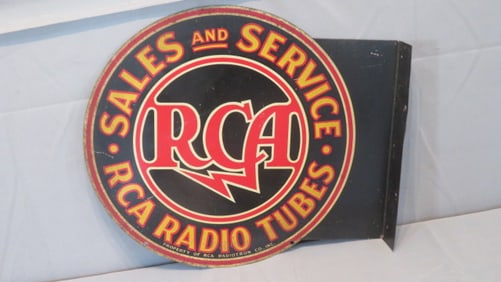 2-sided metal flange sign RCA Radio Tubes Sales & Service