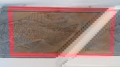 Punched tin Fishmonger trade sign in frame