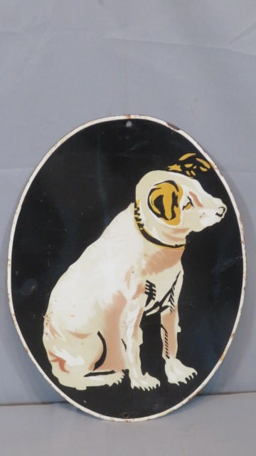 Oval porcelain sign of Nipper from RCA's His Master's Voice (1 of 8)