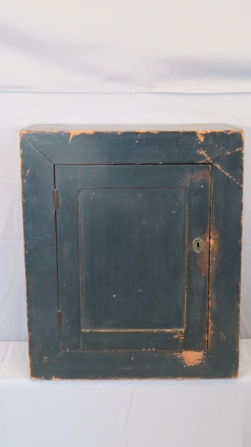 19th century pine hanging cupboard in old dark green paint (1 of 5)